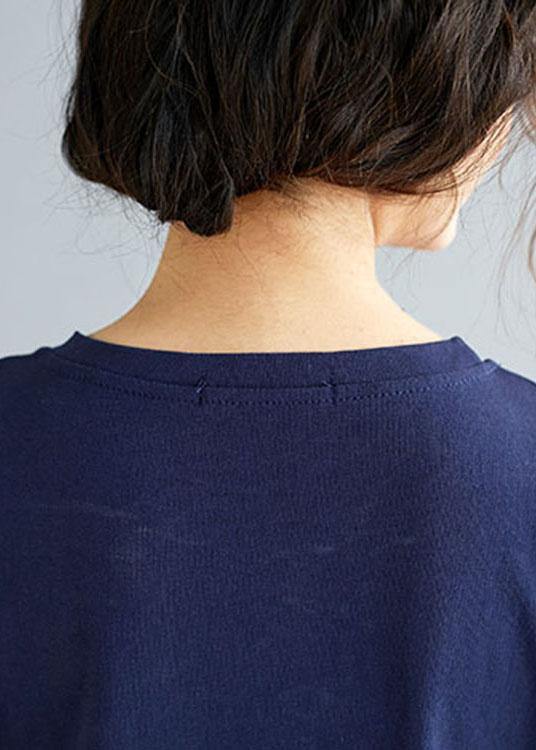 Classy Navy Patchwork Character Pattern Short Sleeve Robe Dresses - SooLinen