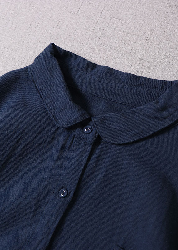 Edle Marineblaue Peter Pan Kragen Button Hemden Kleid Frühling
