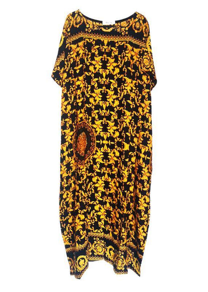Retro Caftans Yellow Print Long Dresses - SooLinen