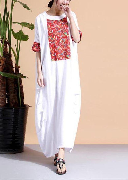 Classy O Neck Patchwork Outfit Fashion Ideas White Robe Dress - SooLinen