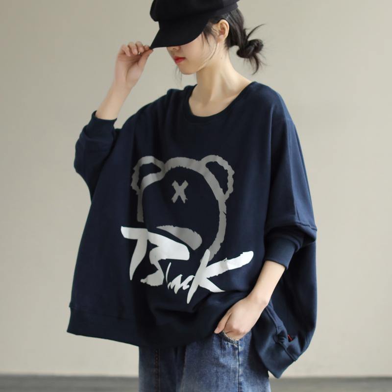 Classy O Neck cotton Spring Shirts Christmas Gifts Navy tops - SooLinen