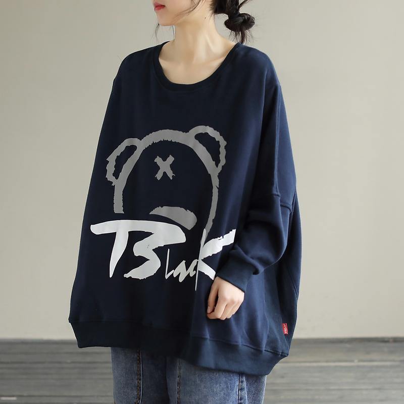 Classy O Neck cotton Spring Shirts Christmas Gifts Navy tops - SooLinen