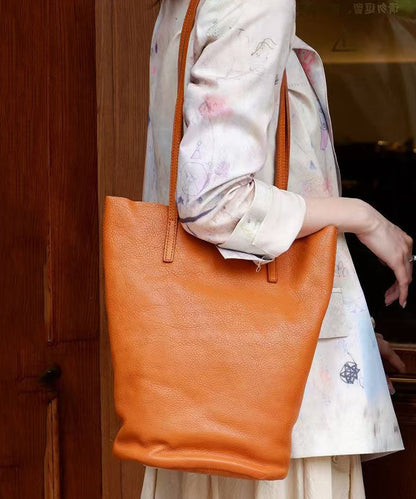 Classy Orange Large Capacity Durable Leather Bucket Bag
