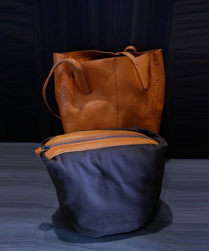 Classy Orange Large Capacity Durable Leather Bucket Bag