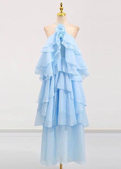 Classy Orange Ruffled Asymmetrical Patchwork Chiffon Dress Summer