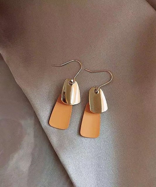 Pendientes colgantes elegantes de plata de ley con acabado de pintura metálica de color naranja