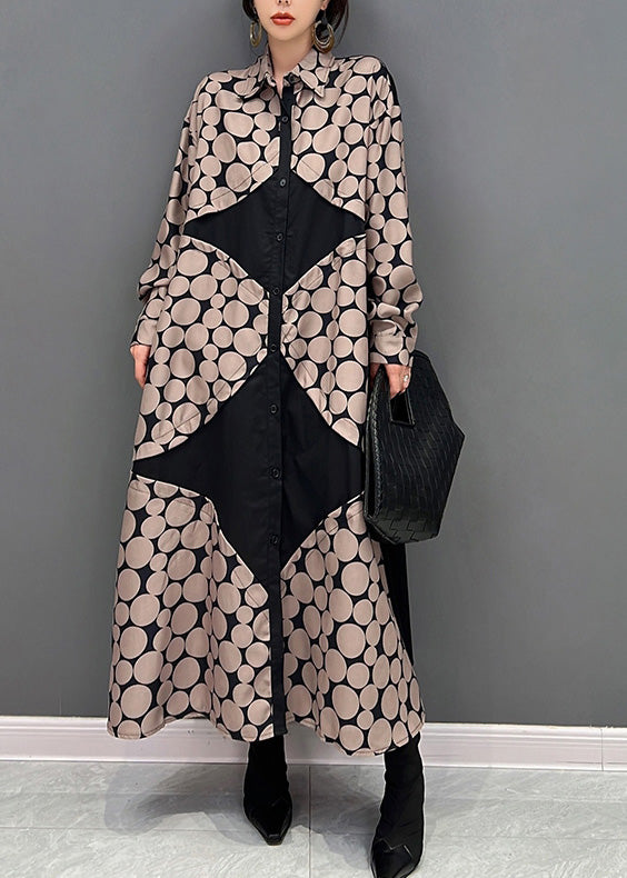 Edler Peter Pan Kragen Dot Button Urlaub Maxi Shirts Kleider Frühling