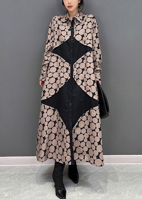 Edler Peter Pan Kragen Dot Button Urlaub Maxi Shirts Kleider Frühling