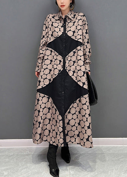 Edler Peter Pan Kragen Dot Button Urlaub Maxi Shirts Kleider Frühling