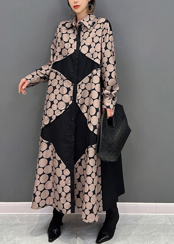 Edler Peter Pan Kragen Dot Button Urlaub Maxi Shirts Kleider Frühling