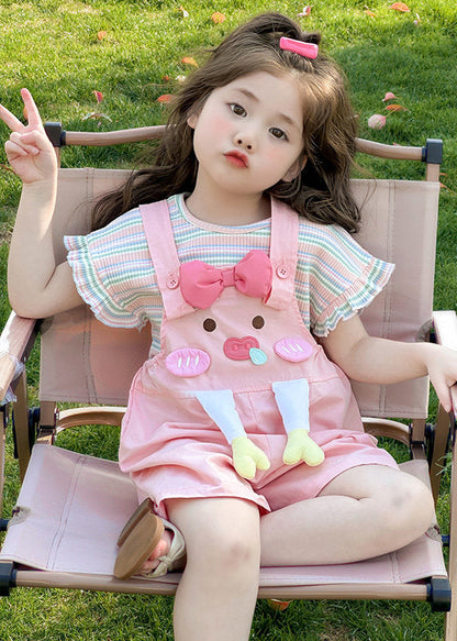 Classy Pink Oversized Print Cotton Kids Girls Two Piece Set Clothing Summer