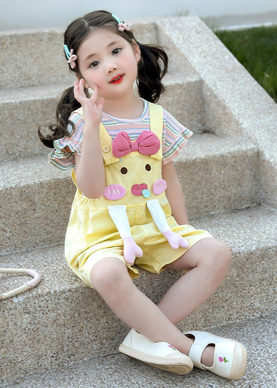 Classy Pink Oversized Print Cotton Kids Girls Two Piece Set Clothing Summer