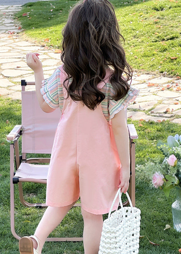 Classy Pink Oversized Print Cotton Kids Girls Two Piece Set Clothing Summer