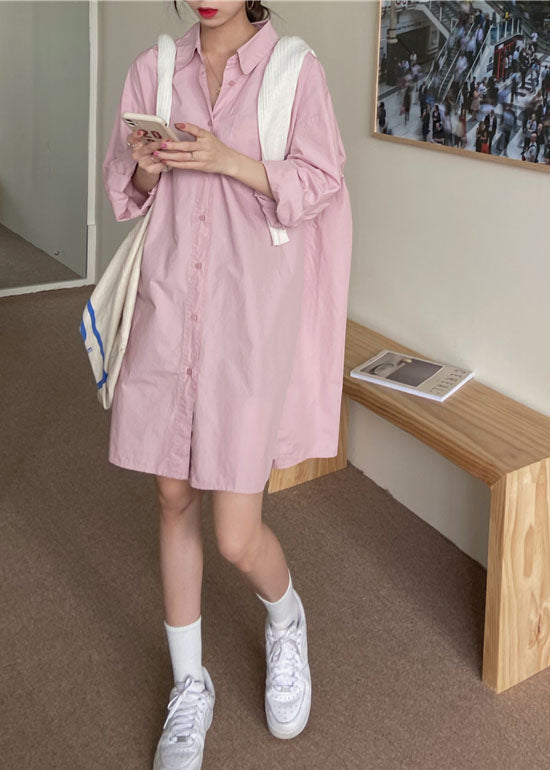 Edle rosa Peter Pan Kragen Baumwolle Hemden Top Frühling