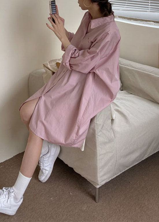 Edle rosa Peter Pan Kragen Baumwolle Hemden Top Frühling