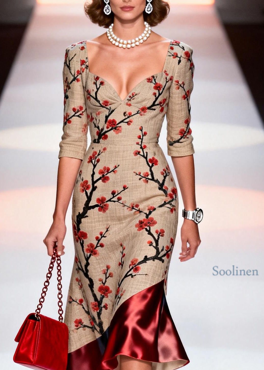 Classy Print Patchwork Linen Silk Dresses Summer