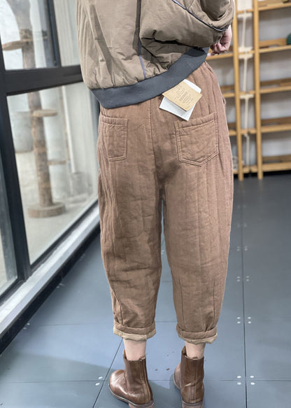 Edle lila Haremshose mit elastischer Taille und übergroßer Applikation aus feiner Baumwolle für den Winter