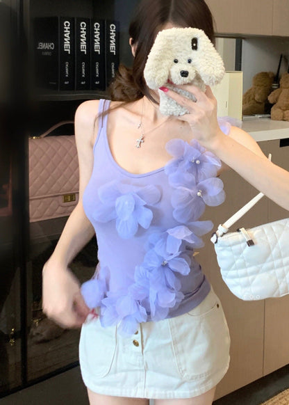 Classy Purple Handmade Floral Cotton Vests Summer