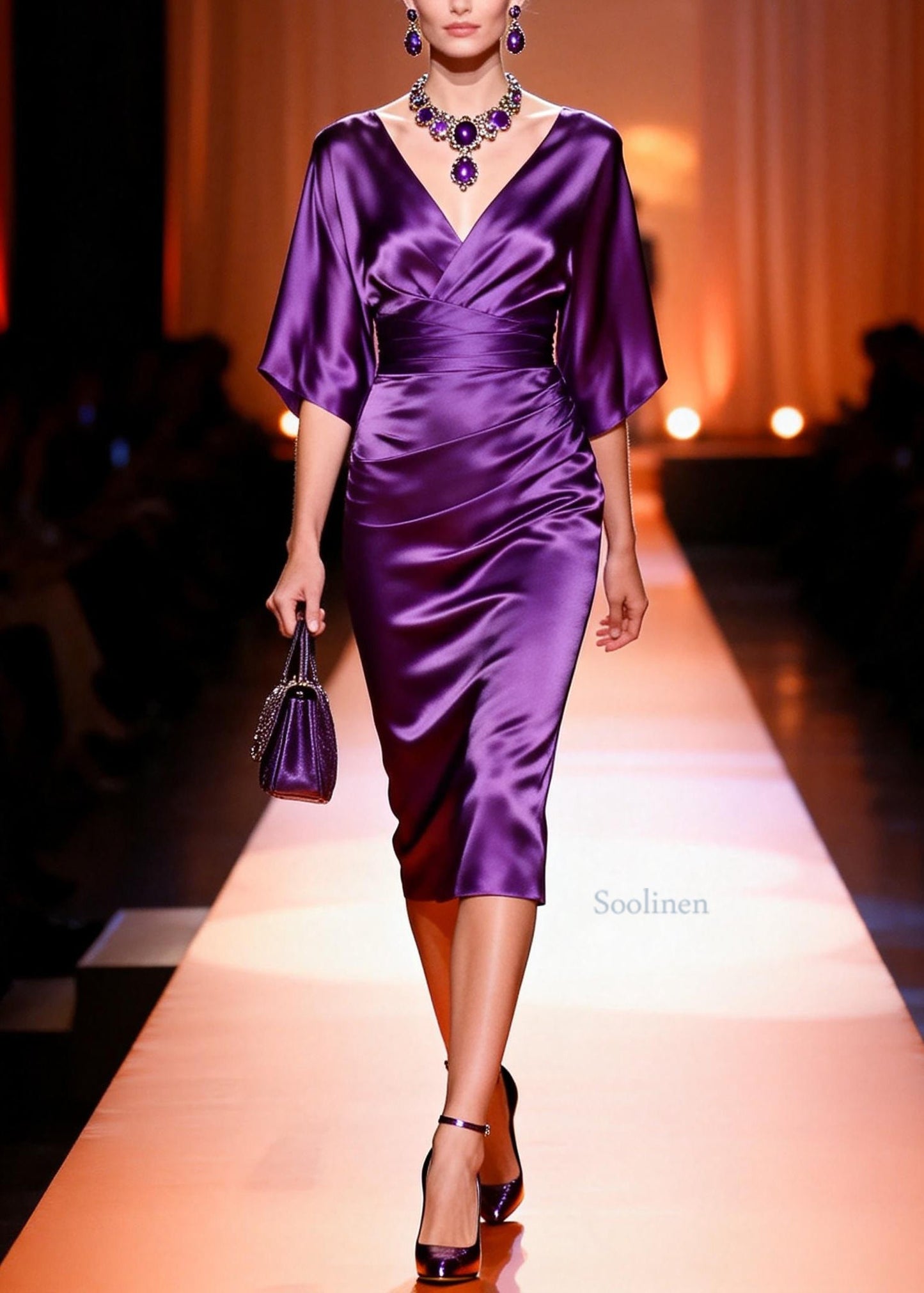 Classy Purple V Neck Patchwork Silk Dresses Summer