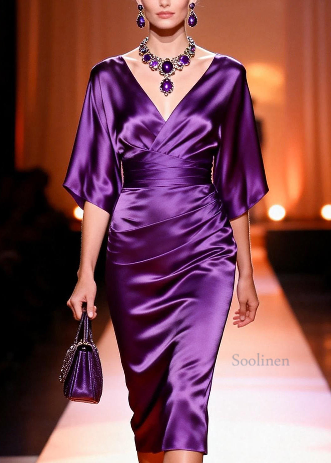 Classy Purple V Neck Patchwork Silk Dresses Summer