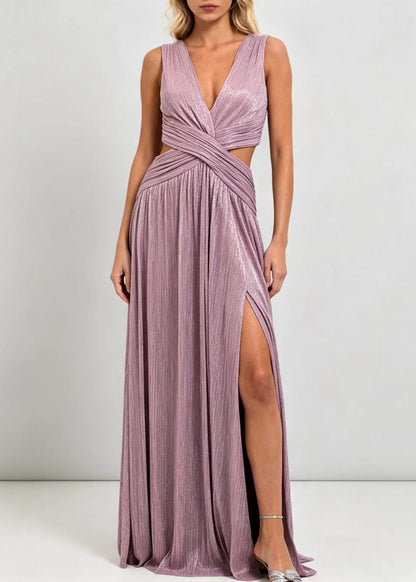 Classy Purple V Neck Side Open Party Dresses Sleeveless