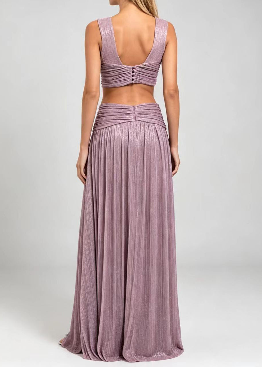 Classy Purple V Neck Side Open Party Dresses Sleeveless