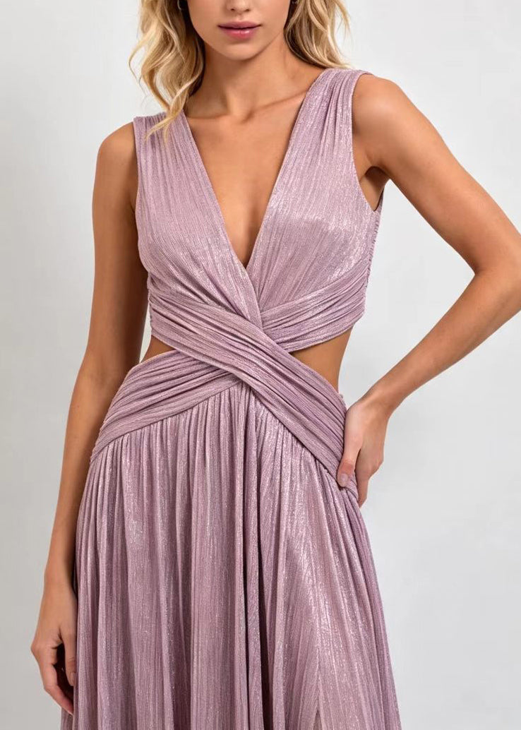 Classy Purple V Neck Side Open Party Dresses Sleeveless
