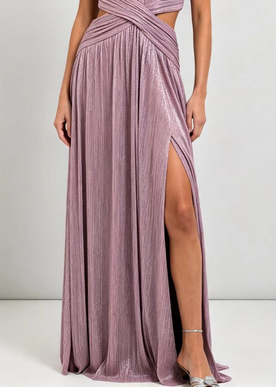 Classy Purple V Neck Side Open Party Dresses Sleeveless