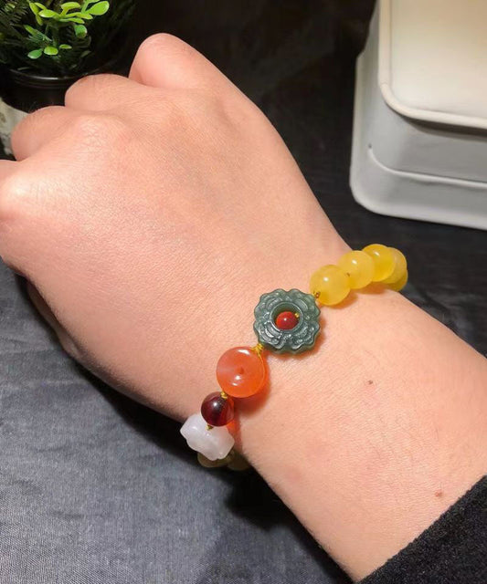 Edles Regenbogen-Handstrick-Bettelarmband aus Bienenwachs