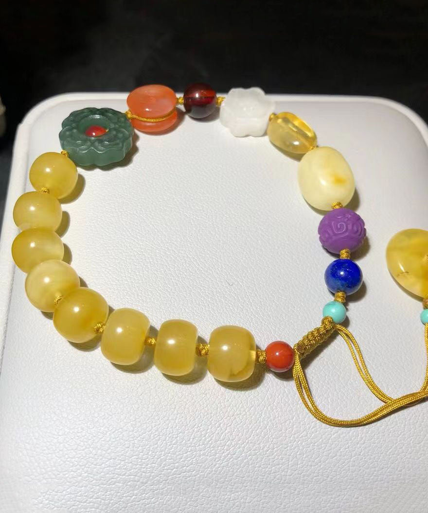 Edles Regenbogen-Handstrick-Bettelarmband aus Bienenwachs