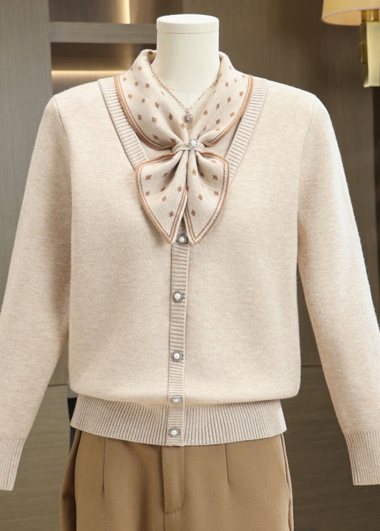 Classy Red Bow Patchwork Warm Fleece Knit Pullover Winter