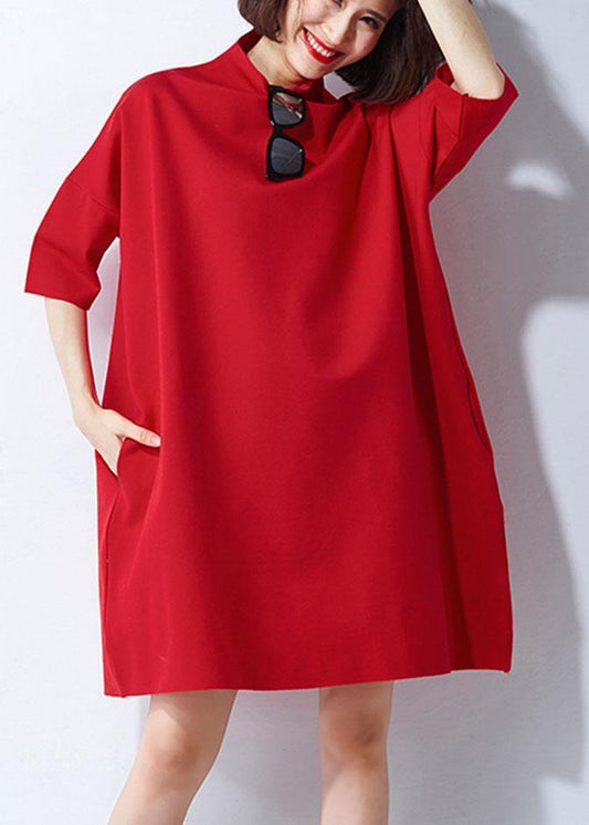Classy Red Loose Turtleneck Summer Party Dresses Half Sleeve - SooLinen