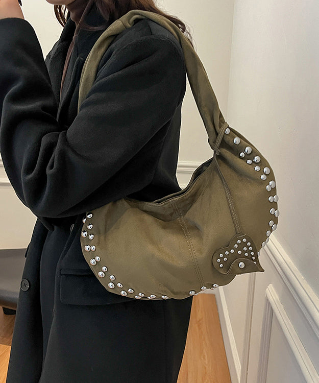 Bolso de mano elegante y duradero de piel sintética con remaches rojos