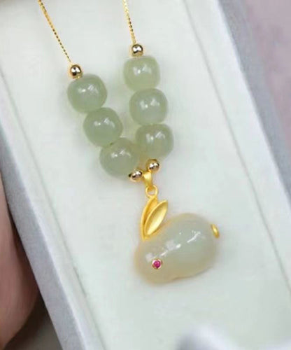 Elegante collar con colgante de ágata de jade y plata de ley roja dorada
