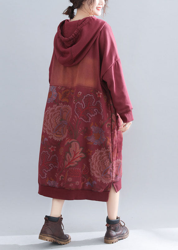 Edler roter Druck Patchwork Sweatshirts Kleider Frühling