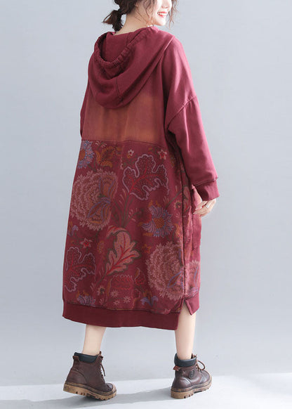 Edler roter Druck Patchwork Sweatshirts Kleider Frühling