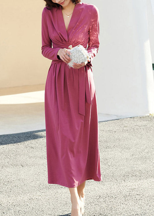 Classy Rose Tie Waist Solid Maxi Dresses Fall