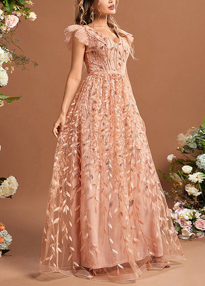 Classy Ruffled Patchwork High Waist Tulle Maxi Dresses Summer