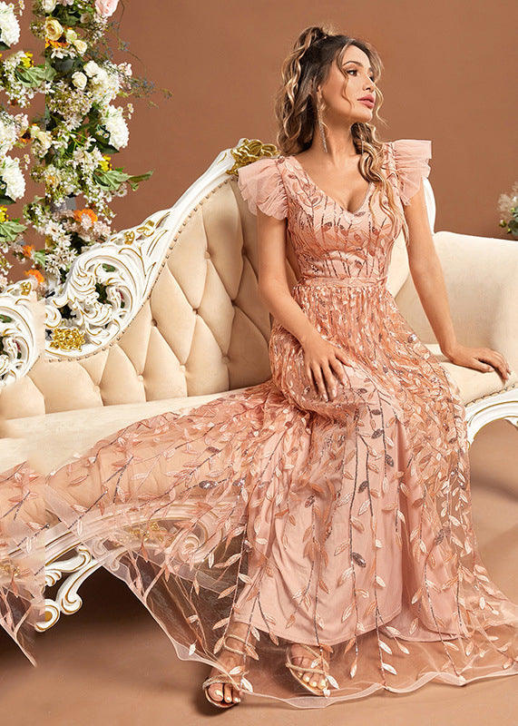 Classy Ruffled Patchwork High Waist Tulle Maxi Dresses Summer