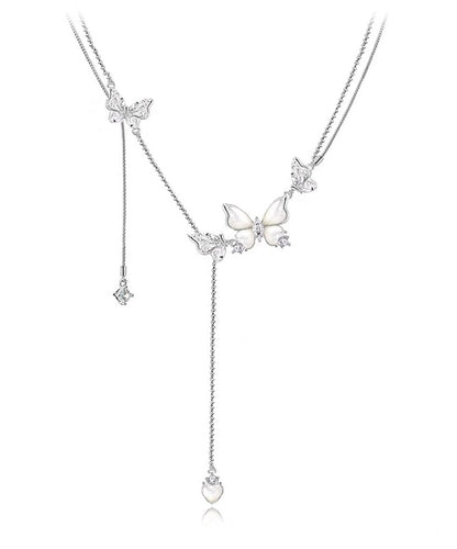 Classy Silk Alloy Zircon Fritillary Pendant Necklace