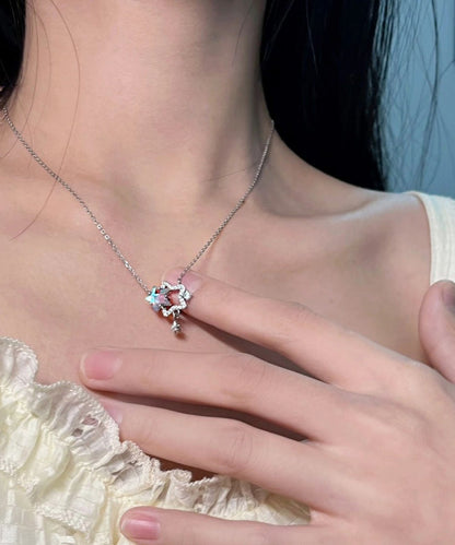 Collar con colgante de estrellas huecas y elegante plata de ley con circonitas esmaltadas en color
