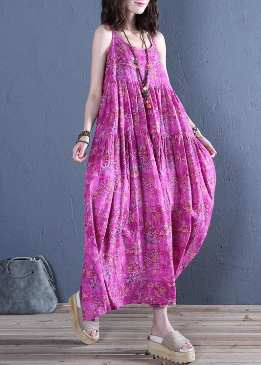 Classy Spaghetti Strap cotton Wardrobes pattern rose print long Dress - SooLinen