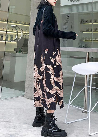 Classy Spaghetti Strap cotton clothes design black print Maxi Dress - SooLinen