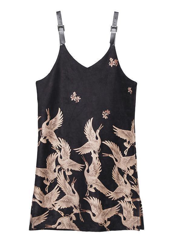 Classy Spaghetti Strap cotton clothes design black print Maxi Dress - SooLinen