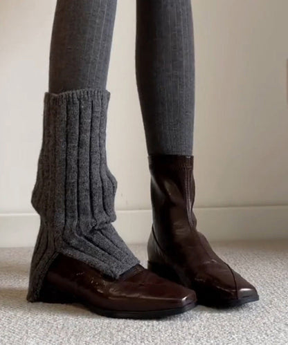 Classy Splicing Boots Brown Cowhide Leather Square Toe