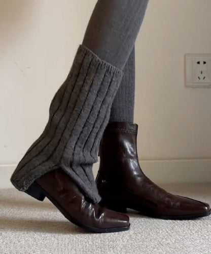 Classy Splicing Boots Brown Cowhide Leather Square Toe