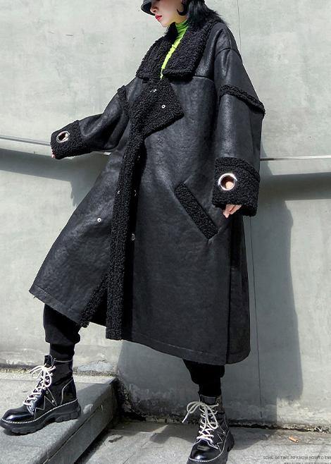 Classy Square Collar double breast Fine Long coats black Art women coats - SooLinen