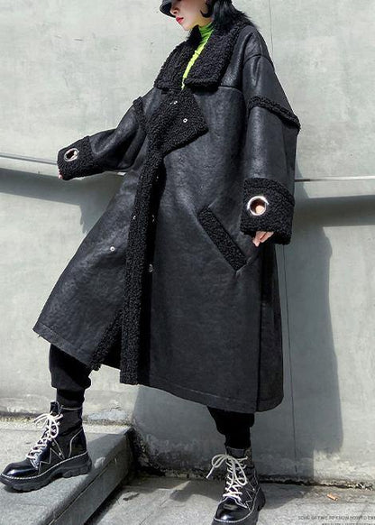 Classy Square Collar double breast Fine Long coats black Art women coats - SooLinen