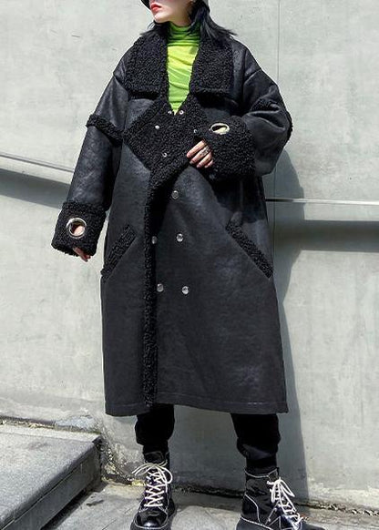 Classy Square Collar double breast Fine Long coats black Art women coats - SooLinen