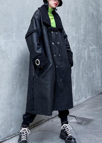 Classy Square Collar double breast Fine Long coats black Art women coats - SooLinen